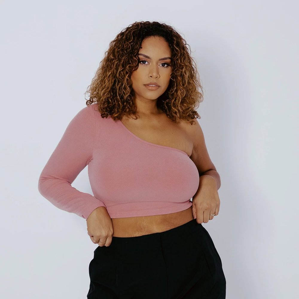 Klassy Network One Shoulder Long Sleeve Brami Crop (built in bra) - Size M